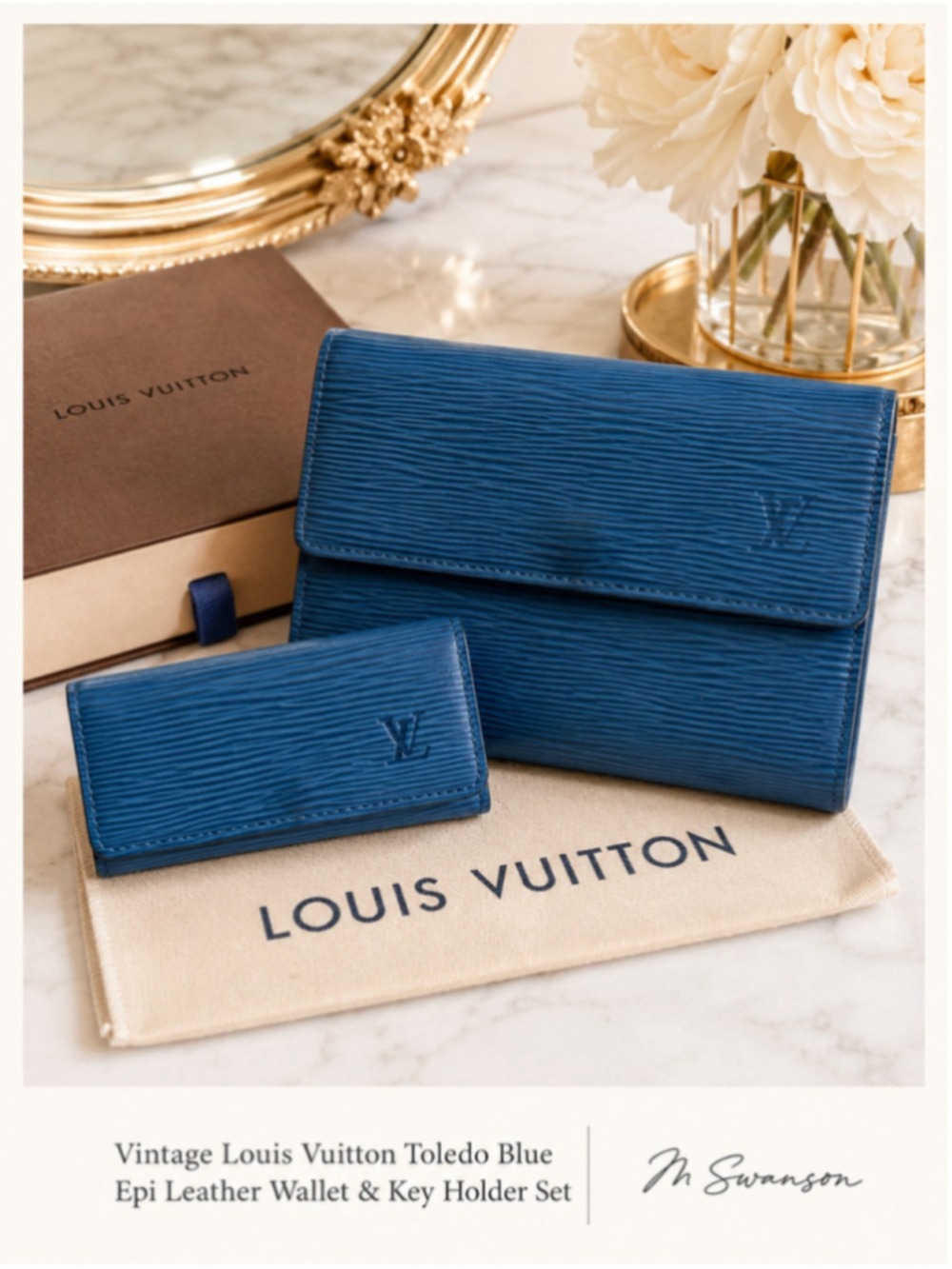 Vintage Louis Vuitton Toledo Blue Epi Leather Wallet & 5-Key Holder Set